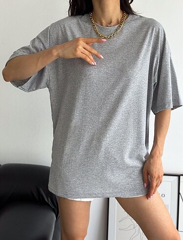 Kadın Oversize Yazlık T-shirt-Gri