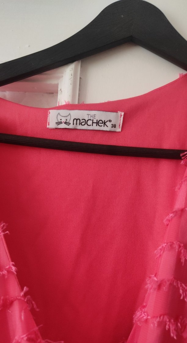 Pembe Volanlı Uzun Bohem Elbise - Görsel 2