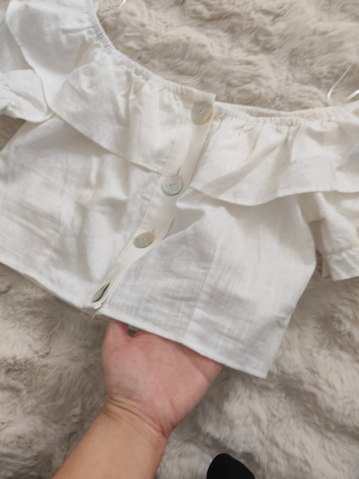 Beyaz Keten Volanlı Bohem Bluz - Görsel 2