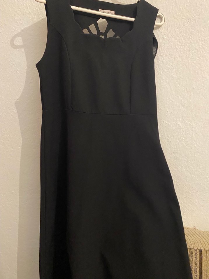 Siyah V Yaka Midi  Elbise - Görsel 2