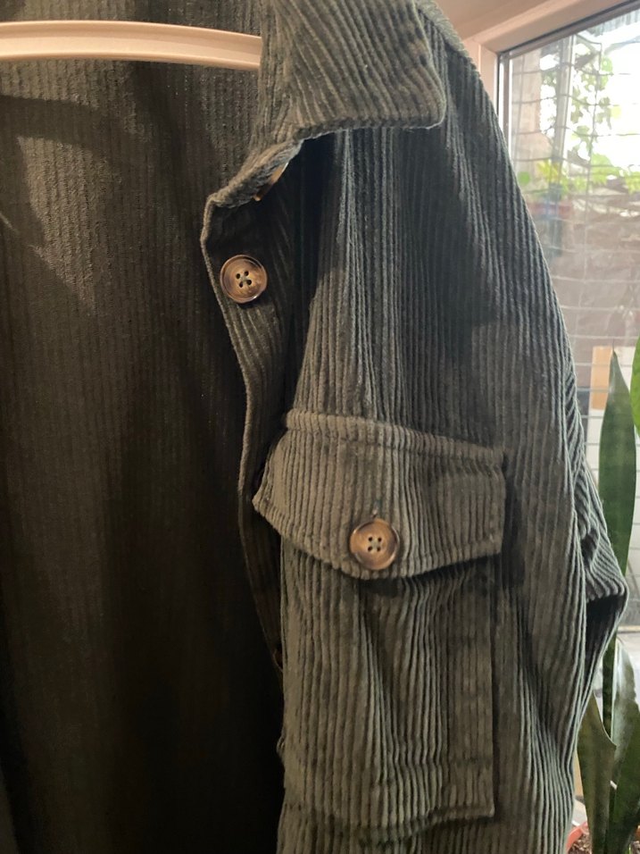 Haki Kadın Süet Gömlek, Düğmeli, Midi Boy, Salaş - Görsel 2