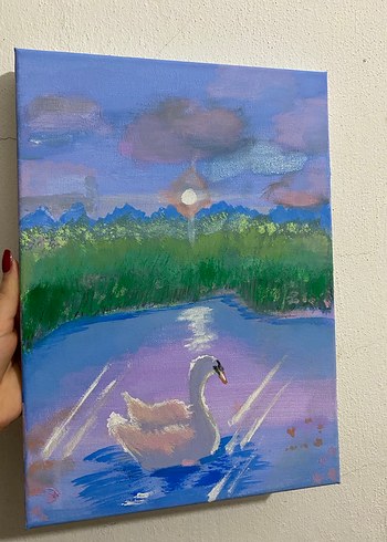 Göl Kenarında Kuğu Manzaralı Tablo - Görsel 2