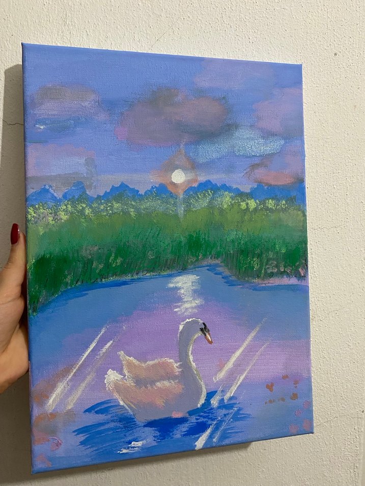 Göl Kenarında Kuğu Manzaralı Tablo - Görsel 2