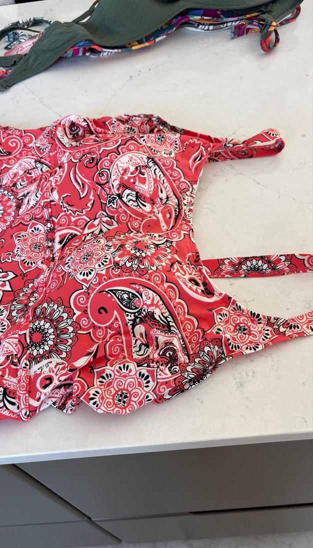 Desenli Kırmızı elbise mayo - Görsel 2