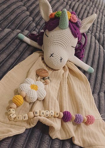 amigurumi unicorn uyku arkadaşı + emzik zinciri