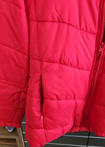 Kadın Kırmızı Fermuarlı Midi Kışlık Mont - Görsel 3