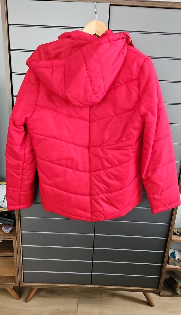 Kadın Kırmızı Fermuarlı Midi Kışlık Mont - Görsel 4