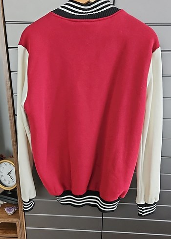 Bordo ,kollar krem rengi Baskılı Kolej Kadın Ceket - Görsel 6