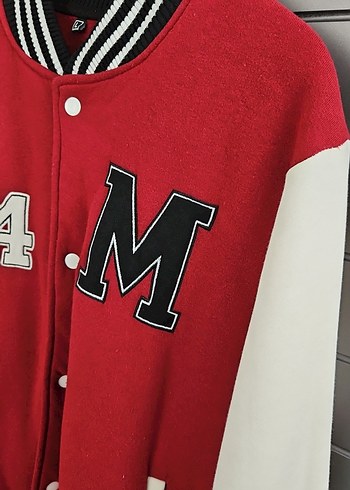 Bordo ,kollar krem rengi Baskılı Kolej Kadın Ceket - Görsel 3