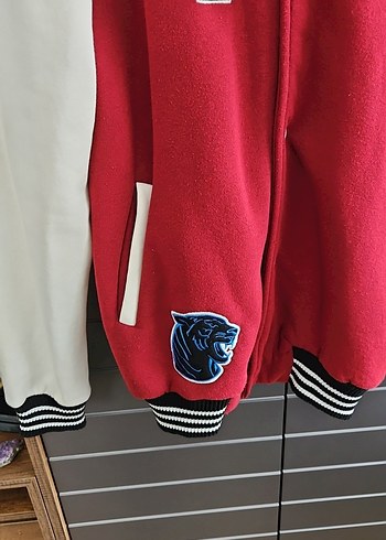 Bordo ,kollar krem rengi Baskılı Kolej Kadın Ceket - Görsel 5