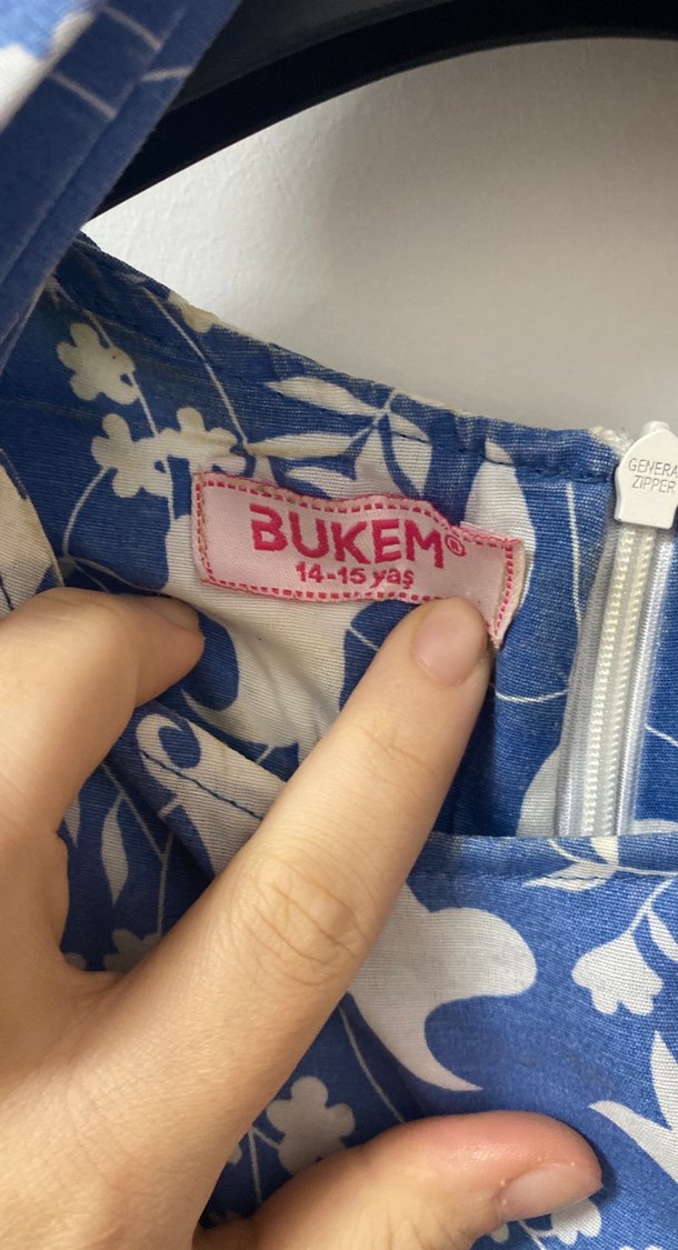 Mavi Beyaz Bohem V Yaka Uzun Elbise - Görsel 2