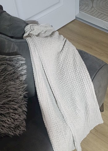Zara Ekru Waffle Orgu Yumusak Battaniye