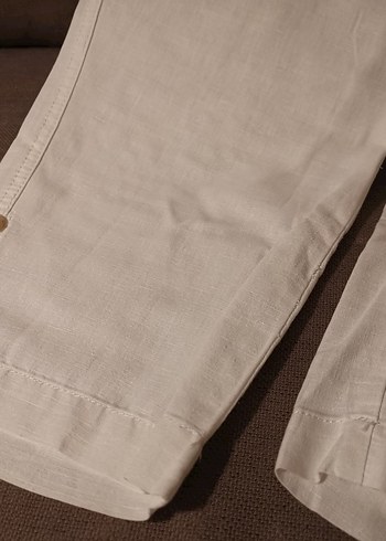 Mango Beyaz Keten Kapri Pantolon - Görsel 5