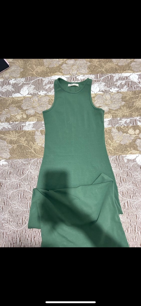 Kadın yesil Yüksek Yaka Midi Elbise - Görsel 2