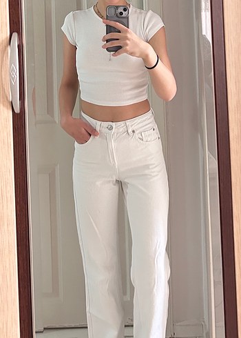 Stradivarius Beyaz Kadın Kot Pantolon