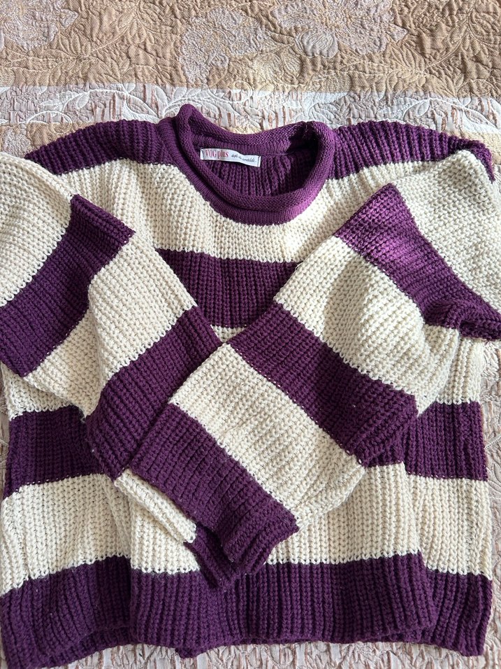 Mor Çizgili Örgü Kadın Kazak - Görsel 2