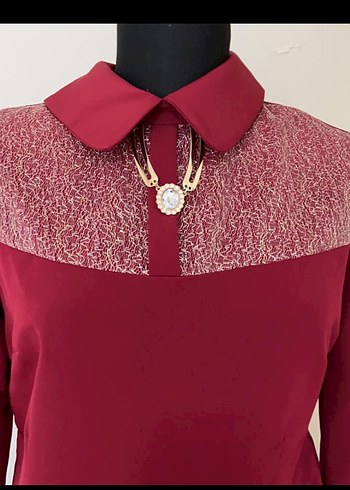 Bordo Parlak Düğmeli Kadın Gömlek - Görsel 2