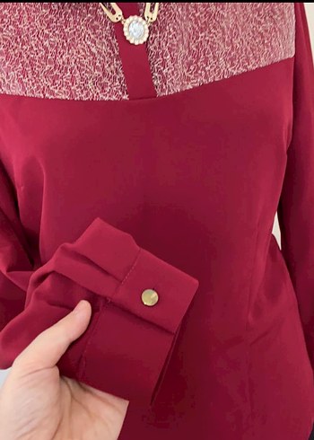 Bordo Parlak Düğmeli Kadın Gömlek - Görsel 3
