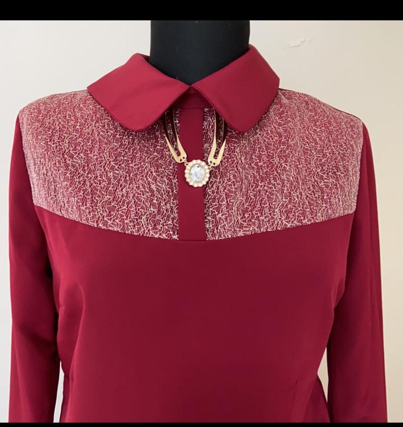 Bordo Parlak Düğmeli Kadın Gömlek - Görsel 2