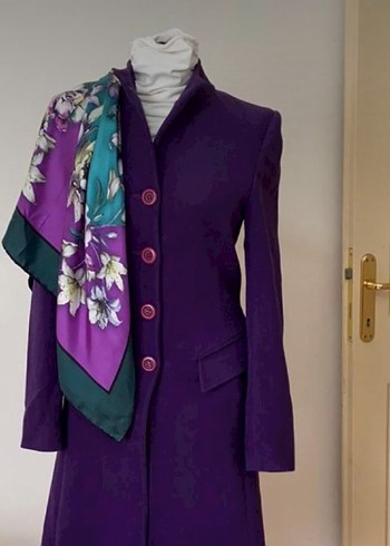 Düğmeli Mor Uzun Kadın Kaban - Görsel 2