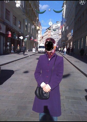 Düğmeli Mor Uzun Kadın Kaban - Görsel 5