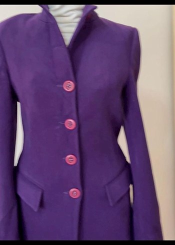 Düğmeli Mor Uzun Kadın Kaban - Görsel 4