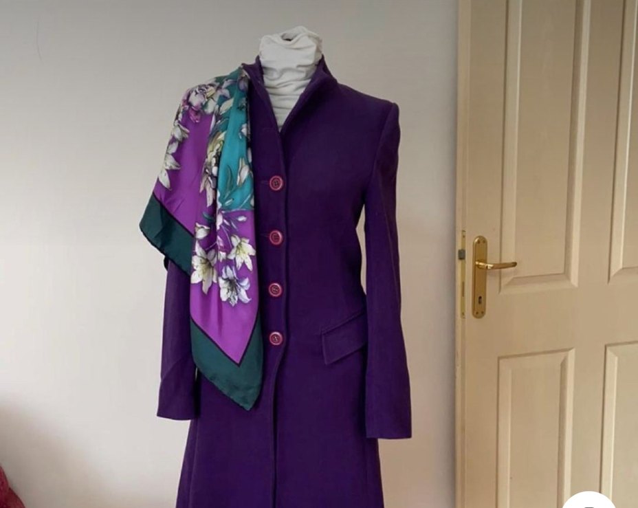 Düğmeli Mor Uzun Kadın Kaban - Görsel 2