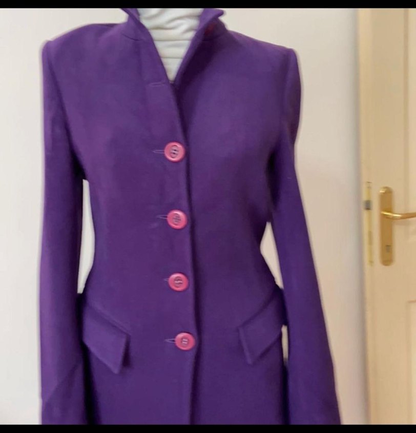 Düğmeli Mor Uzun Kadın Kaban - Görsel 4