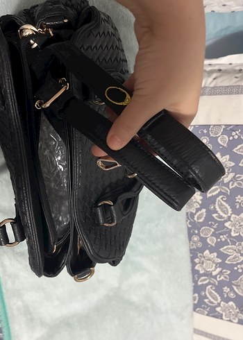 Klasik Siyah Örgü Desenli Deri Kadın Çanta - Görsel 3