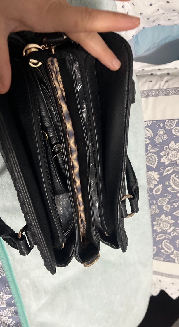 Klasik Siyah Örgü Desenli Deri Kadın Çanta - Görsel 2