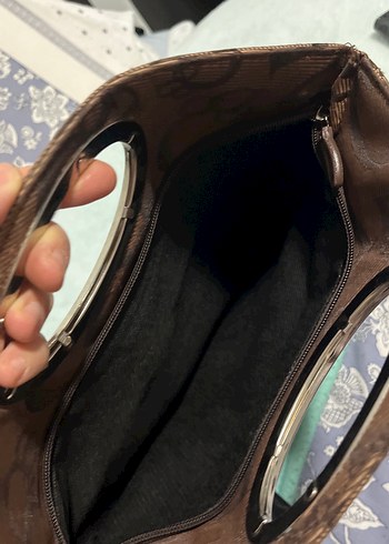 Fermuarlı Kadın El Çantası, Baskılı siyah ve Kahverengi - Görsel 4