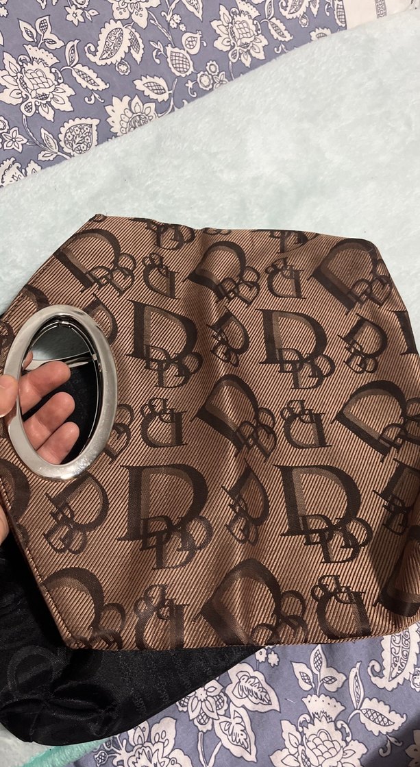 Fermuarlı Kadın El Çantası, Baskılı siyah ve Kahverengi - Görsel 5