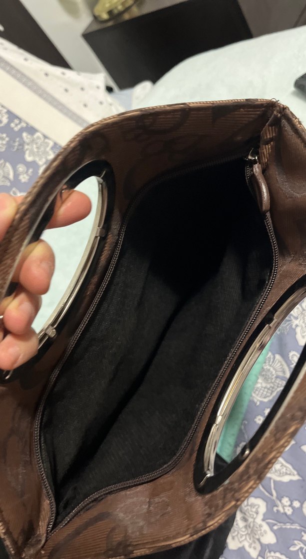 Fermuarlı Kadın El Çantası, Baskılı siyah ve Kahverengi - Görsel 4