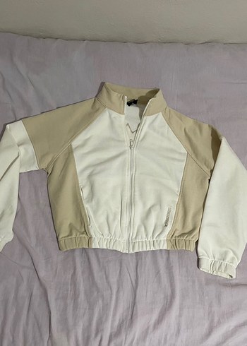 Düğmeli Kadın Bomber Ceket, Beyaz, Rahat Kesim - Görsel 2