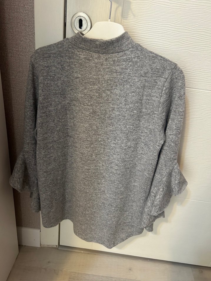 Gri Yüksek Yakalı Kadın Triko Kazak - Görsel 2