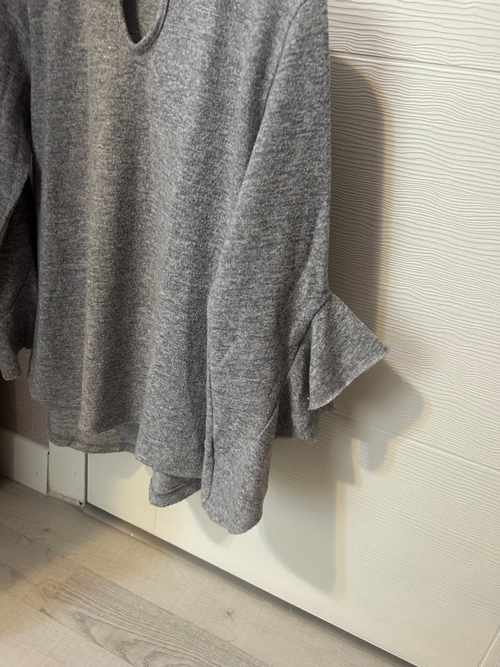 Gri Yüksek Yakalı Kadın Triko Kazak - Görsel 4