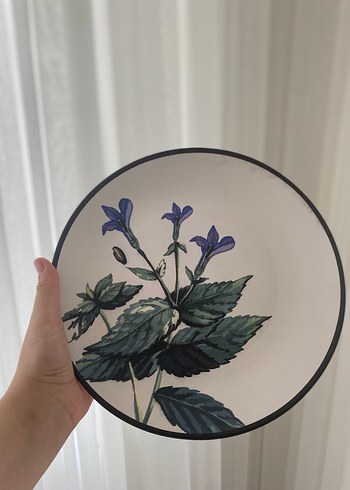 Mavi Çiçek Desenli Dekoratif Tabak