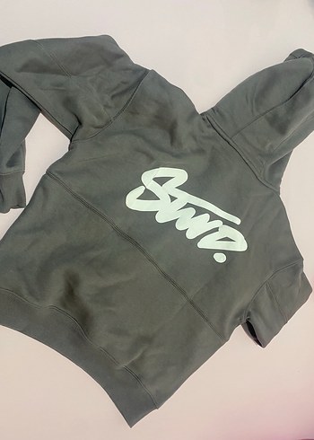 Pull and Bear Gri Kapüşonlu sweat compresiin