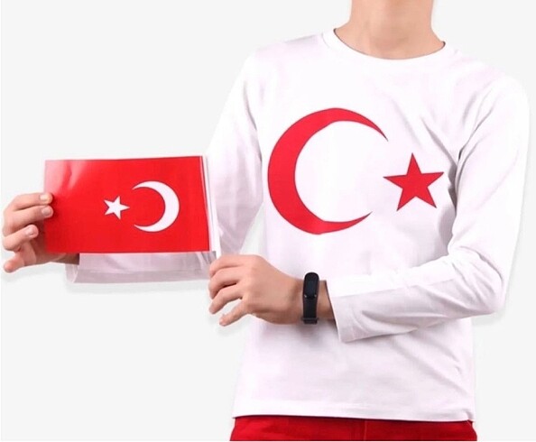 Beyaz Türk bayraklı tshirt