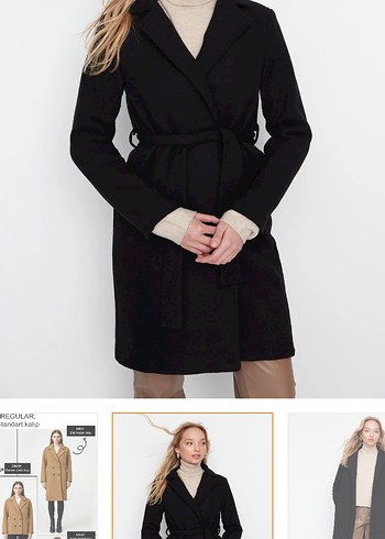 Siyah Uzun Kollu Kemerli Kaban - Görsel 3