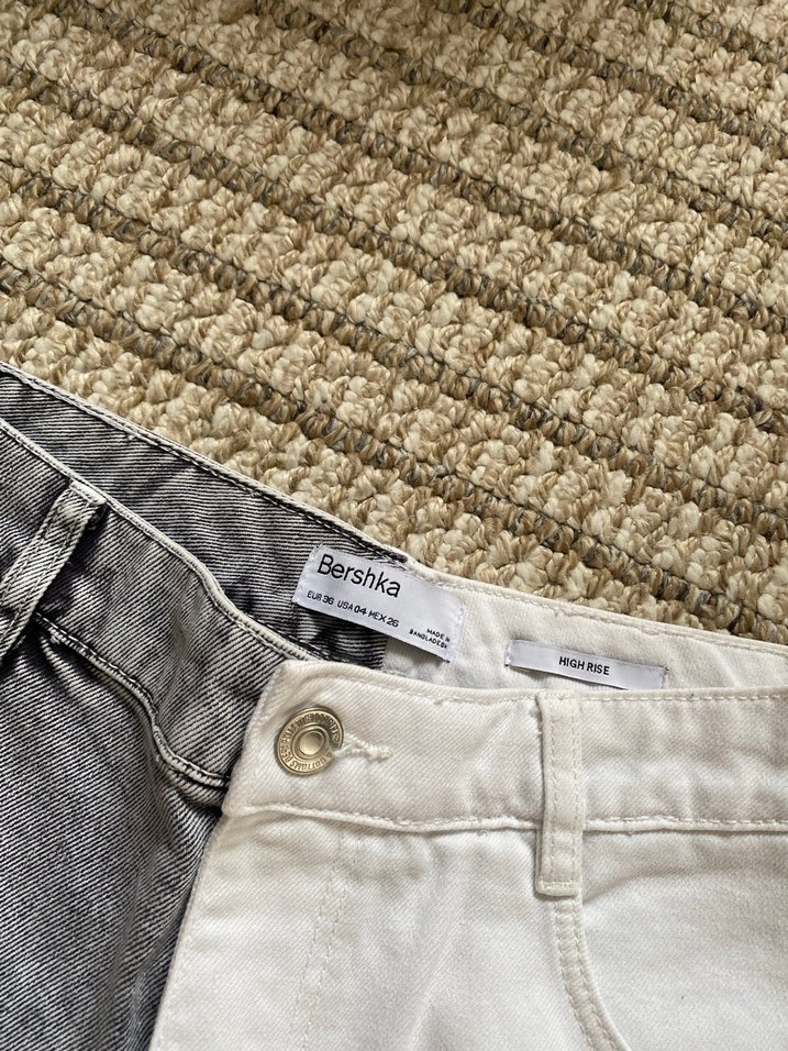 Gri Beyaz Bağlama Desenli Kot Şort bershka - Görsel 3