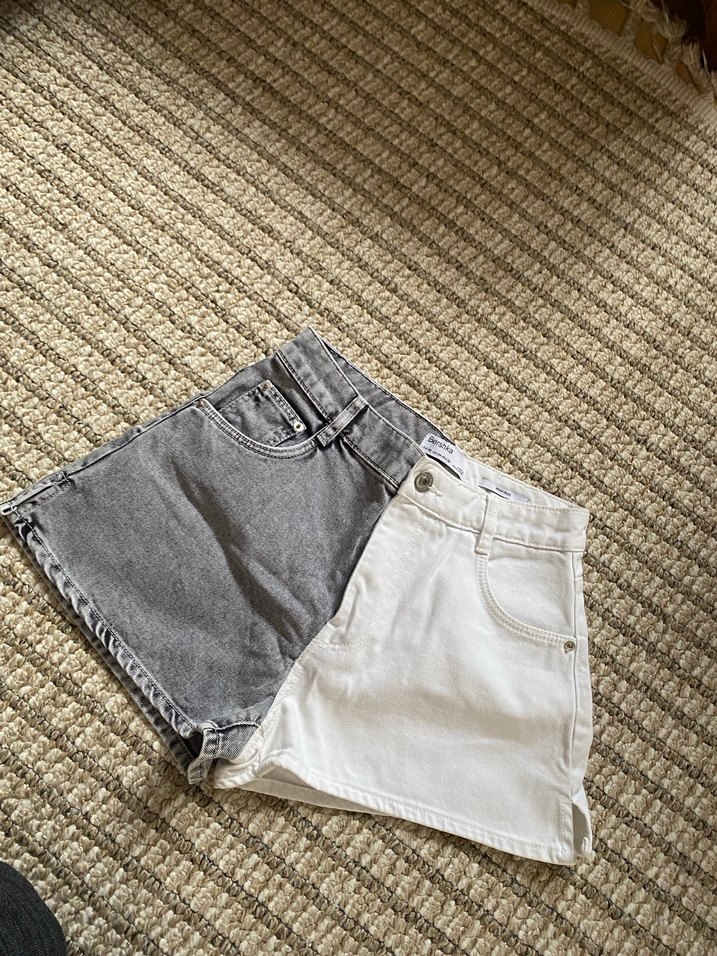 Gri Beyaz Bağlama Desenli Kot Şort bershka - Görsel 2