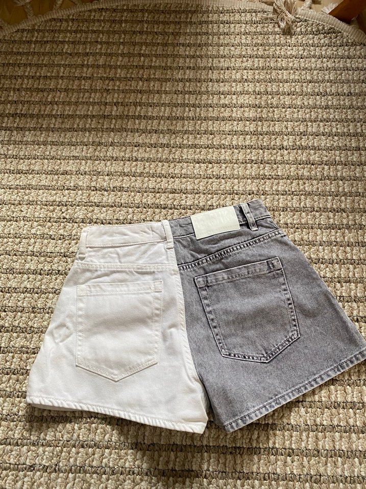 Gri Beyaz Bağlama Desenli Kot Şort bershka - Görsel 4