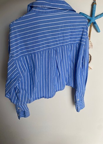 Mavi Çizgili Pamuklu Gömlek bershka - Görsel 3