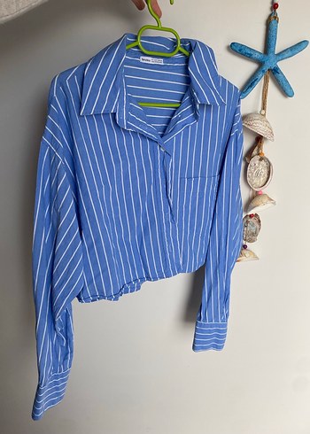 Mavi Çizgili Pamuklu Gömlek bershka - Görsel 2