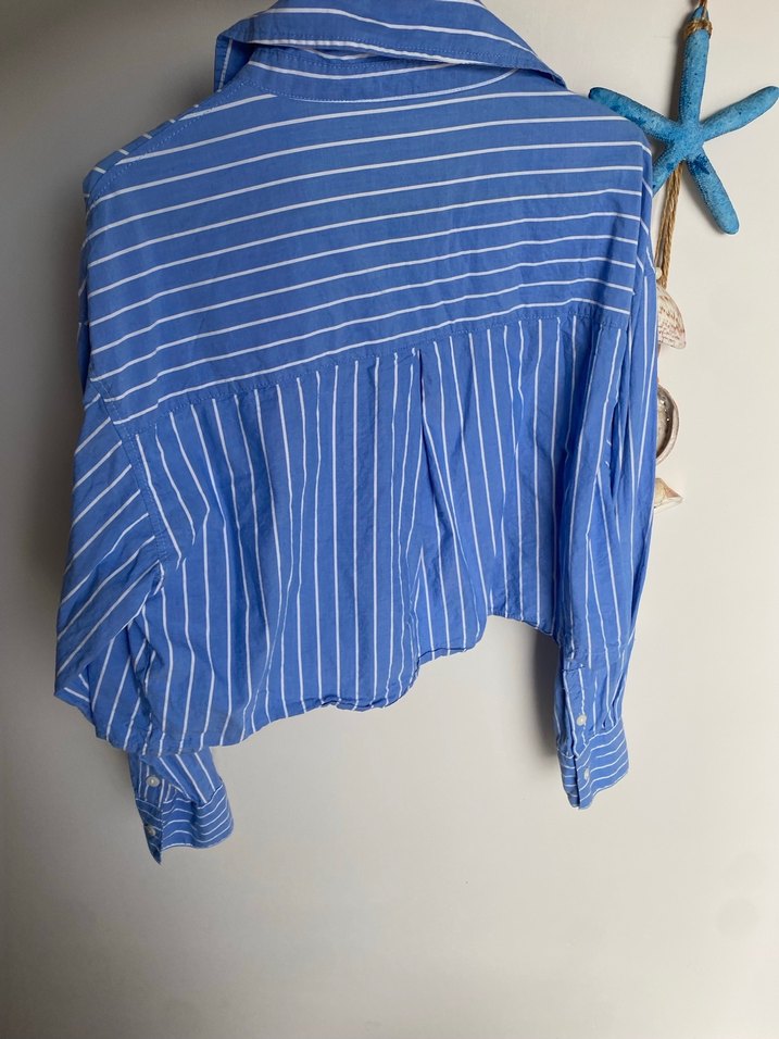 Mavi Çizgili Pamuklu Gömlek bershka - Görsel 3