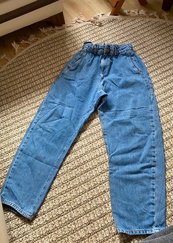 Kadın Mavi Bol Kesim Kemerli Denim Pantolon zara - Görsel 2