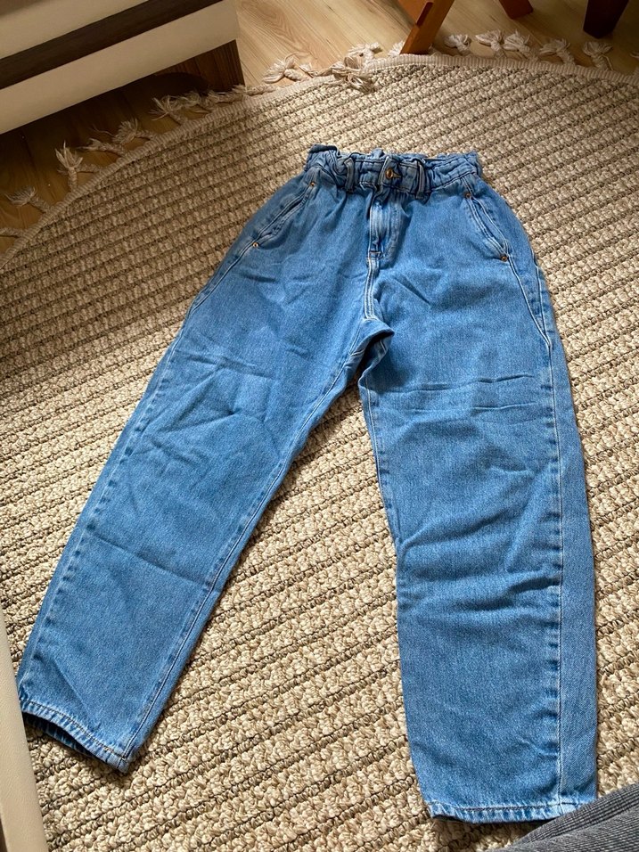 Kadın Mavi Bol Kesim Kemerli Denim Pantolon zara - Görsel 2