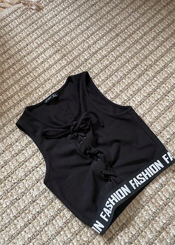 Siyah Bağcıklı Crop Atlet ambar marka - Görsel 3