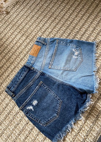 Kadın Mavi Bağcıklı Yırtık Kot Şort bershka - Görsel 4